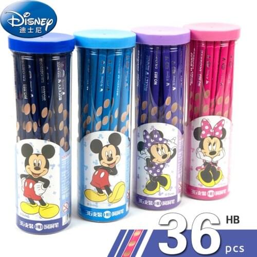 Disney Cartoon Mickey Bucket 36 Basswood Student Writing Hole Pencil Creative Free Sharpening HB Pencil school kawaii pencil