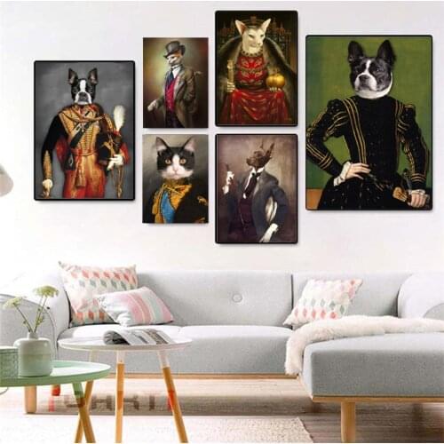 Vintage Style Animals Canvas Painting Deer Cat Dog Portrait Posters and Prints Nordic Wall Art Picture for Living Room Decor