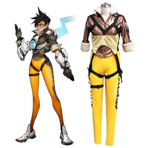 OW Game Hero Tracer Lena Oxton Cosplay Costume Video Game Cosplay Cool Roleplay Outift Halloween Costumes for Women Custom