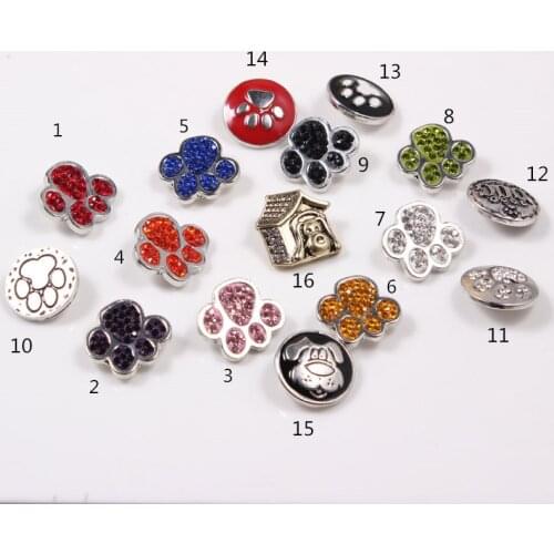 Crystal Dog Paw Snap Button 18mm Colorful Snap Button Charms For Leather Bracelets Bangles jewelry
