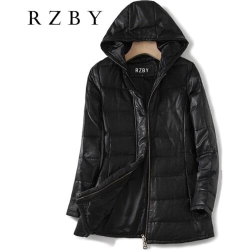 New Sheepskin Style Jacket White Duck Down Warm Coat Women Real Genuine Leather Outwear Solid manteau femme hive RZBY228