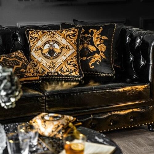 Retro Vintage Golden Bee Cushion Cover Modern Vintage French Queen Bee Decorative Throw Pillow Case Cushion Cover Home Decor