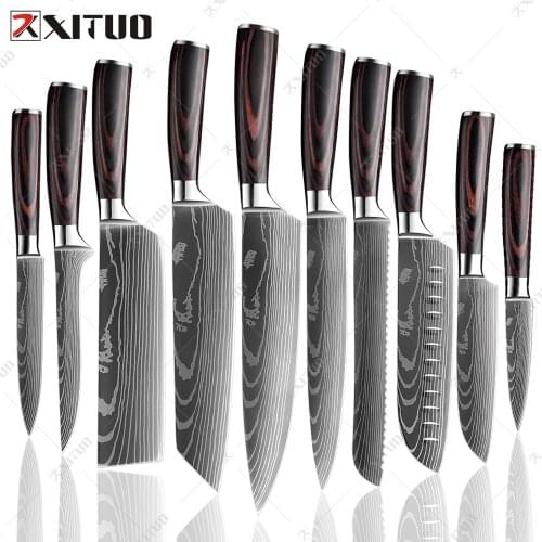 XITUO Kitchen Knife Set Japanese Chef Knives Stainless Steel Cleaver Butcher Santoku Knife Tool Laser Damascus Pattern Blade New