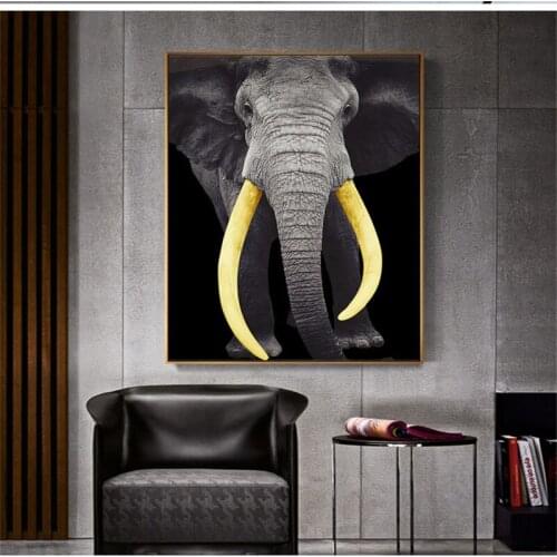 Golden ivory elephant canvas painting Nordic posters and prints wall art pictures for living room home decor Frame