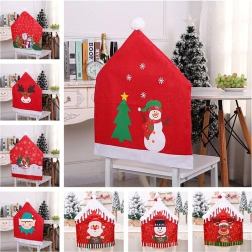 Noel Santa Claus Christmas Non-woven Dinner Table Red Hat Chair Back Covers Xmas Christmas Decorations for Home New Year 2022