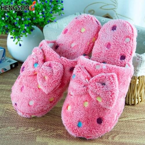 New Warm Cute Bow Autumn Winter Woman Slippers Home Wear Sandals Woman Flats Plus Size Comfortable Platform Woman Wedges Shoes