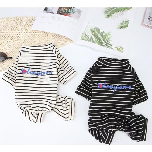 Pet Dog Clothes for Small Dogs Autumn Winter Striped Jumpsuit for Yorkies Chihuahua French Bulldog Tshirt Dog Accessories