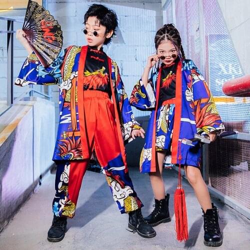 Girls Boys Hip Hop Street Dance Clothing Stage Wear Clothes Chinese Style Street Dance Jazz Performance Costume Outfits YS1156