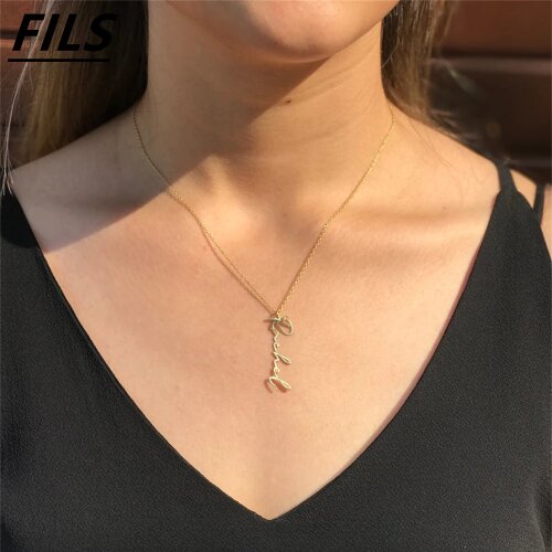 Custom Necklace Women Vertical Name Pendant Personalized Jewelry Men Stainless steel Handmade Nameplate Pendant Necklaces Gift