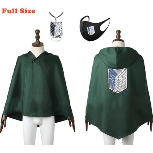 Anime Attack on Titan Cloak Kids Levi Hanji Zoe The Scouting Legion Wings of Liberty Cosplay Green Black Cloak Full Size Adults