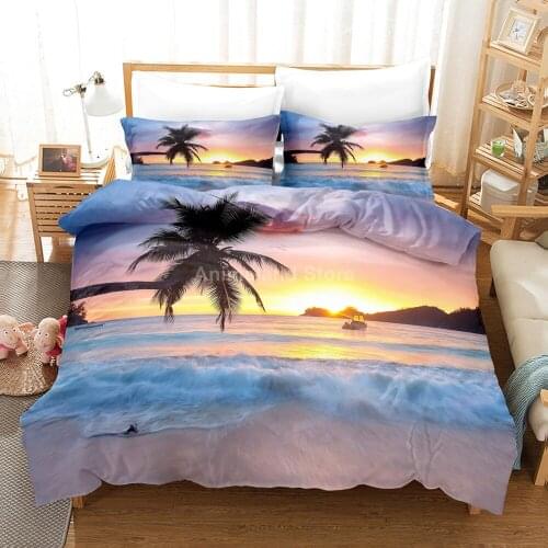 Beach Coconut Tree 3d Bedding Set Scenery Bed Linen Quilt Duvet Cover Sets Home Textile Decor Twin Single Queen King Size Gift