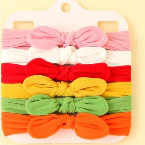 6pcs/set Baby Headband Girls Hair Accessories Nylon Rabbit Ear Turban Bow Elastic Hairband Baby Princess Christmas Day Gifts
