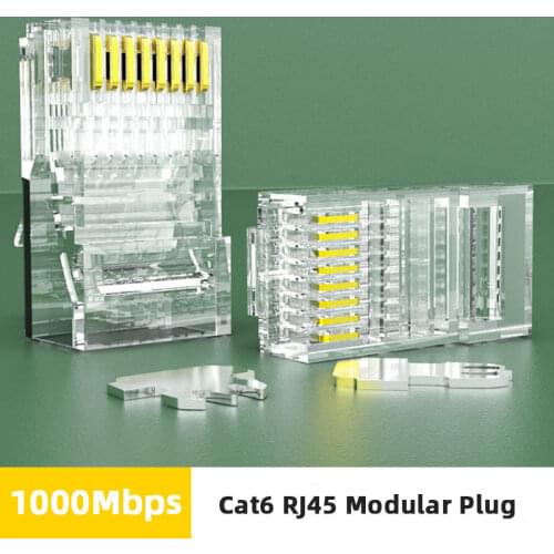 ZoeRax Cat6 RJ45 Connector 8P8C Modular Ethernet Cable Head Plug 50U Gold-plated Cat6 Crimp Network RJ45 Crimper Connector Cat5e