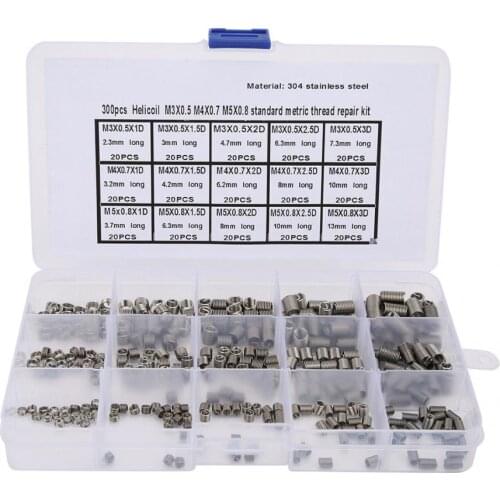 300Pcs Threaded Insert Stainless Steel Thread Repairing Tool M3x0.5 M4x0.7 M5x0.8 helicoil screw thread repair kit