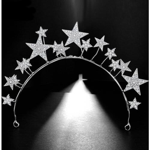 Luxury Sparkly Crystal Star Tiaras Crowns Rhinestone Hairbands Hair Hoop Silver Plated Bride Headdress Wedding Hair Accessories