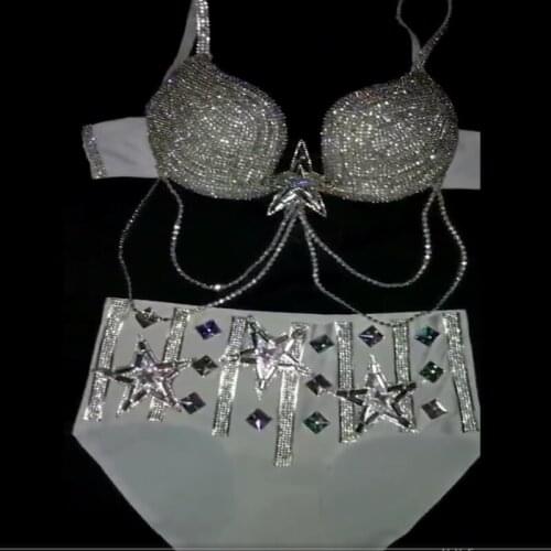 Girls sexy dance wear Super shining silver bra underwear halloween nightclub party bikini