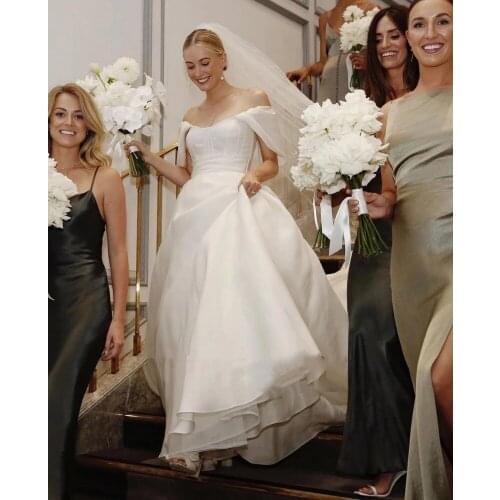 Sexy Wedding Dresses Organza Appliques Pleat Sweetheart Off-Shoulder Zipper A-Line Bridal Gowns Novia Do 2021 New Party