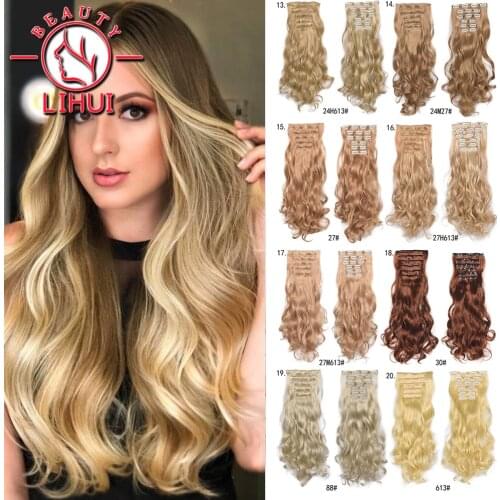 20" Natural Synthetic Long Wavy Hairpiece 6 Clip In Hair Extensions High Temperature Fiber Fake Hair Extensions For Women LIHUI
