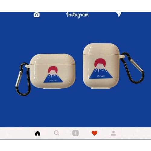 Cute Stand Earphone Case For AirPods Fuji Mountain Print Headset Case For AirPods 2 3 AirPods Pro Headphone Cover with Keychain