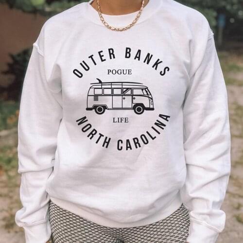 Outer banks North Carolina Sweaters White Cotton Thick Warm Pullover Long Sleeve Vintage Loose Autumn Winter Women Sweatshirts