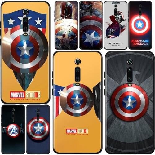 Marvel Captain America Shield Shockproof Cover For Xiaomi Redmi K40 K30i K30T K30S K30 K20 10X Ultra Pro Black Phone Case