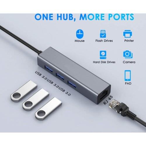 USB C HUB 100Mbps 3 Ports USB 3.0 Type C HUB USB To Rj45 Gigabit Ethernet Adapter for MacBook Laptop Computer Accessories