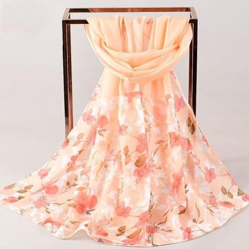 2020 FAL/WIN Simple flowers chiffon scarf silk square hijab cool shawl ladies foulard femme Scarves hair bufanda mujer