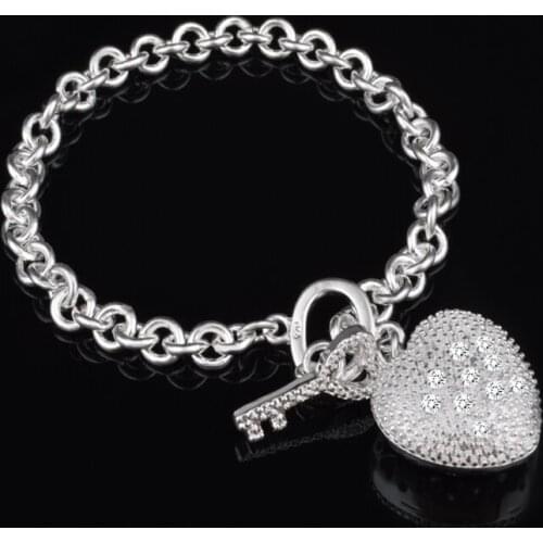 Heart Charms Bracelet Crystal Bracelets & Bangles For Women Silver plated color Jewelry Femme Bileklik Pulseira Pulseras love