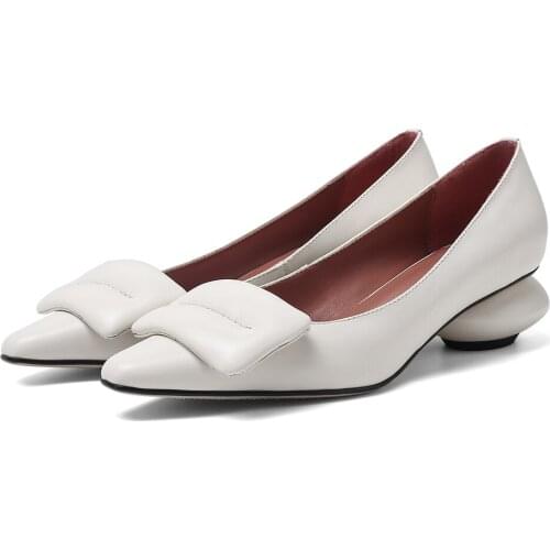 2020 Spring New Fashion Women Pumps Outside Square Toe Genuine Leather Mid Heels Slip-on Women Shoes Drop Shipping Size 34-40