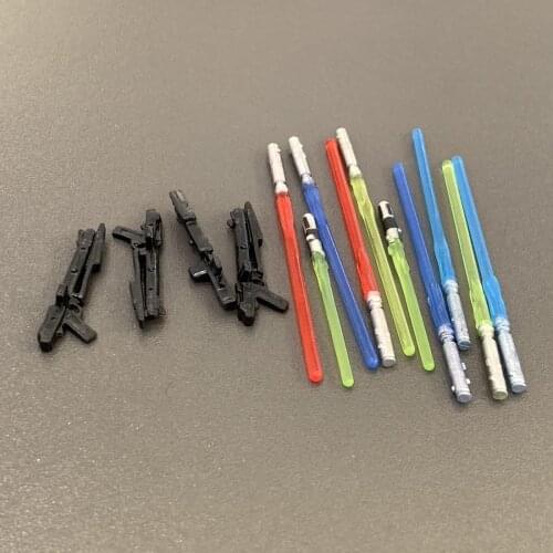 12PCS Lightsaber & 4PCS Blaster Gun For 3.75inch. Star Clone Wars Trooper Pilot Darth Maul Figures Weapon Accessory Toys