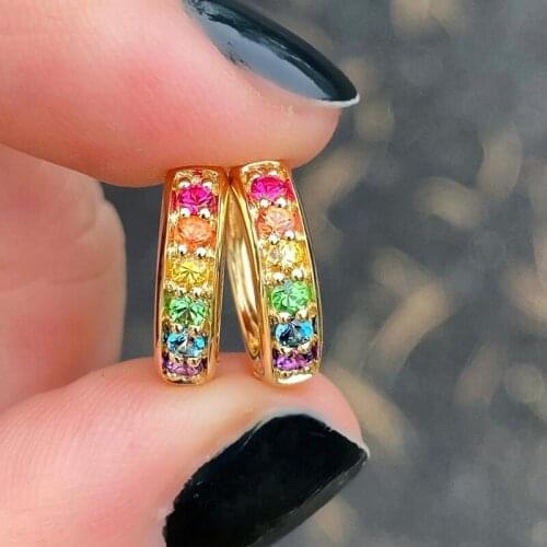 2021 New 5 Colors Rainbow Colorful Women Jewelry Gold Color 1 Row CZ Red Green Blue Yellow Paved Chubby Huggie Hoops Earring