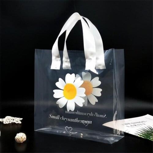 25pcs/lot Transparent Daisy Shopping Bag With Handle Custom Jewelry Clothes Gift Bag Multi-size Plastic Bags