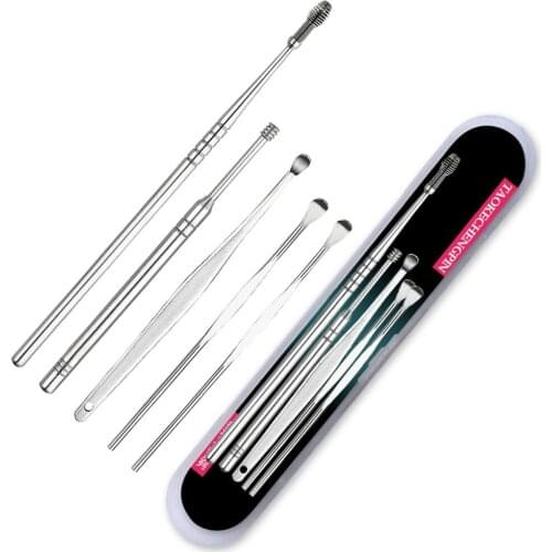 5PCS/SET Stainless Steel Ear Pick Anti-Slip Earpick Ear Wax Curette Remover Ear Cleaner Portable Personal Health Care