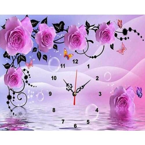 DIY 5D Diamond Mosaic Diamond Painting Cross Stitch Flower River Clock Diamonds Embroidery round Drill Home Decoration XN412