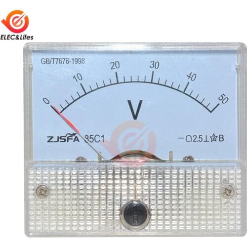 DC 12V 24V Analog Voltmeter 85C1 Analog Panel Volt Monitor Voltage Meter Gauge White 0~30V 0~50V Mechanical Voltmeters Pointer