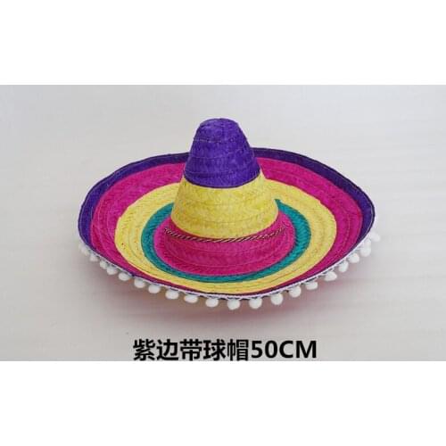 Childrens Adult Large Mexican Hat Role Playing Mexican Sun Cap New Arrival Halloween Make Up Hat with Pompoms B-5133