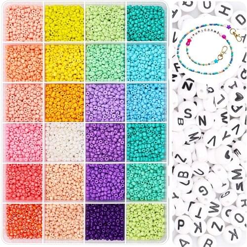 Glass Seed Beads with Letter Beads 4800pcs 3mm Small Craft Beads for DIY Bracelet Jewelry Making Supplies with Container Box