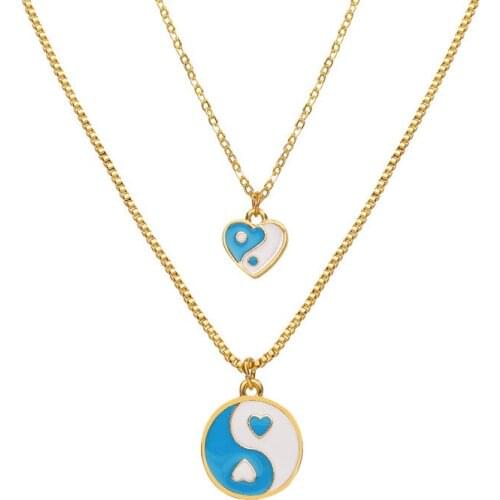 Origin Summer Simple Multiple Love Heart Tai Chi Pendant Necklace for Women Ladies Gold Colour Thin Chain Necklace Accessories