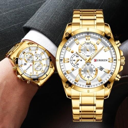 Men Watches Top Brand Luxury Curren Gold Quartz Watch Men 2020 Waterproof Chronograph Golden Male Wristwatch Relogio Masculino