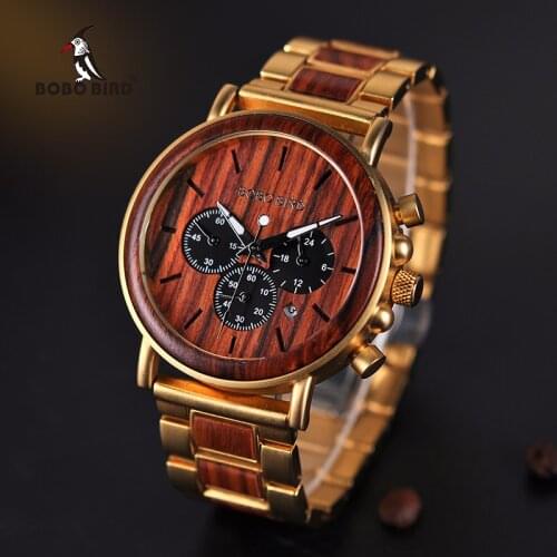 BOBO BIRD Men Watches Luxury Stylish Date Display Wood Watch Quartz Wristwatch Wooden and Metal Strap Timepieces K-nQ26