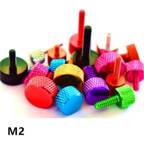 M2 Colorful Aluminum Alloy Decorative Flat Head Knurled Screw DIY Hand Screws For RC Airplane Model Computer Case PC