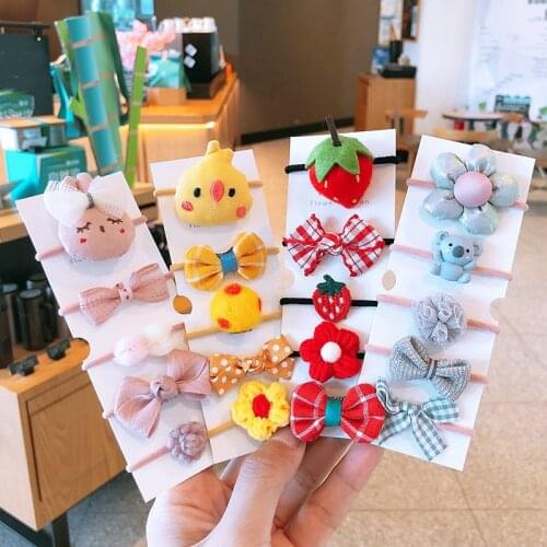 Korean Style Childrens Hair Accessories Baby Cartoon Bow Elastic Rubber Band Resin Fabric Girl Hair Rope Headdress Gift