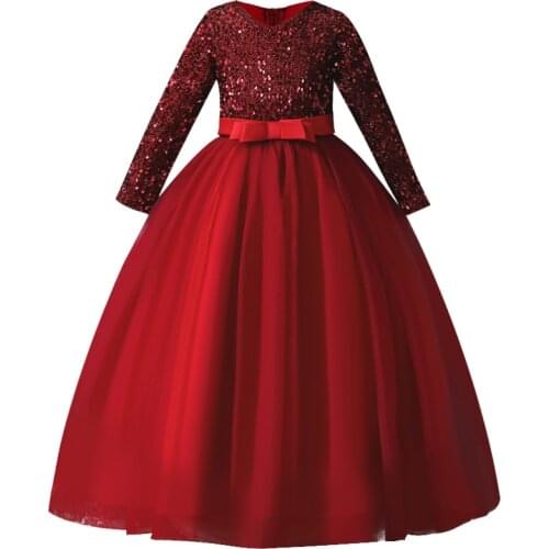 Girls' holiday birthday party Flower Girl Wedding Party Sequin Long Dress communion ball Long Sleeve Dress vestidos de fiesta