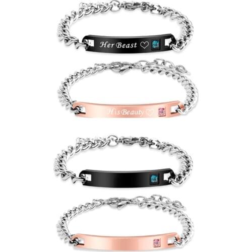 Europe and America Couple Titanium Steel Stainless Steel True Zircon Kingqueen Couple Crown Bracelet Bangles for Women Jewelry