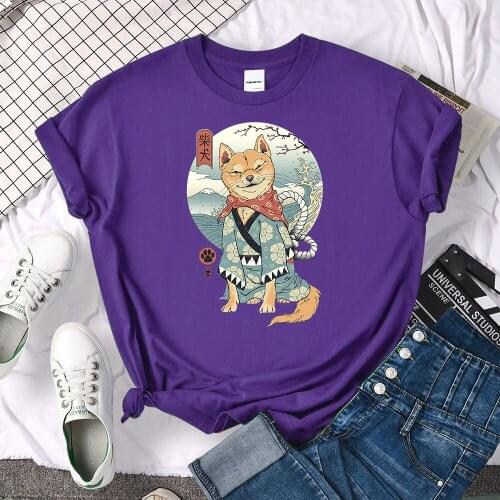 Ukiyoe Shiba Inu Cartoons Print T Shirt Women Creativity Tee Clothes T-Shirts Loose Summer Tshirt Loose Breathable Womens Tops