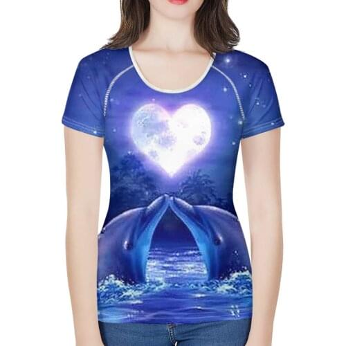 Nopersonality Ocean Dolphin Print Tops Tee Tshirt for Women 3d Female Summer T Shirts Slim Ladies Streetwear T-shirts