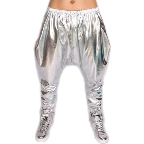 Heroprose Brand 2017 New personality Silver big crotch trousers stage performance costumes harem pants hip hop skinny pants