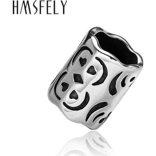 HMSFELY Stainless Steel Beads Accessories For DIY Leather Bracelet Jewelry Making 8mm Hole Size Spots Stripes Bead Wholsale 5pcs