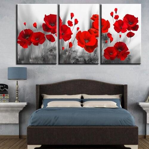 Canvas Paintings Home Decor Prints Romantic Poppies Poster 3 Pieces Red Flowers Pictures For Living Room Modular Wall Art Framed