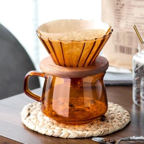 Amber Thickened High Borosilicate Glass Coffee Pot Hand Drip Kettle Sharing Pot Filter Coffee Percolator Cup and Funnel Set